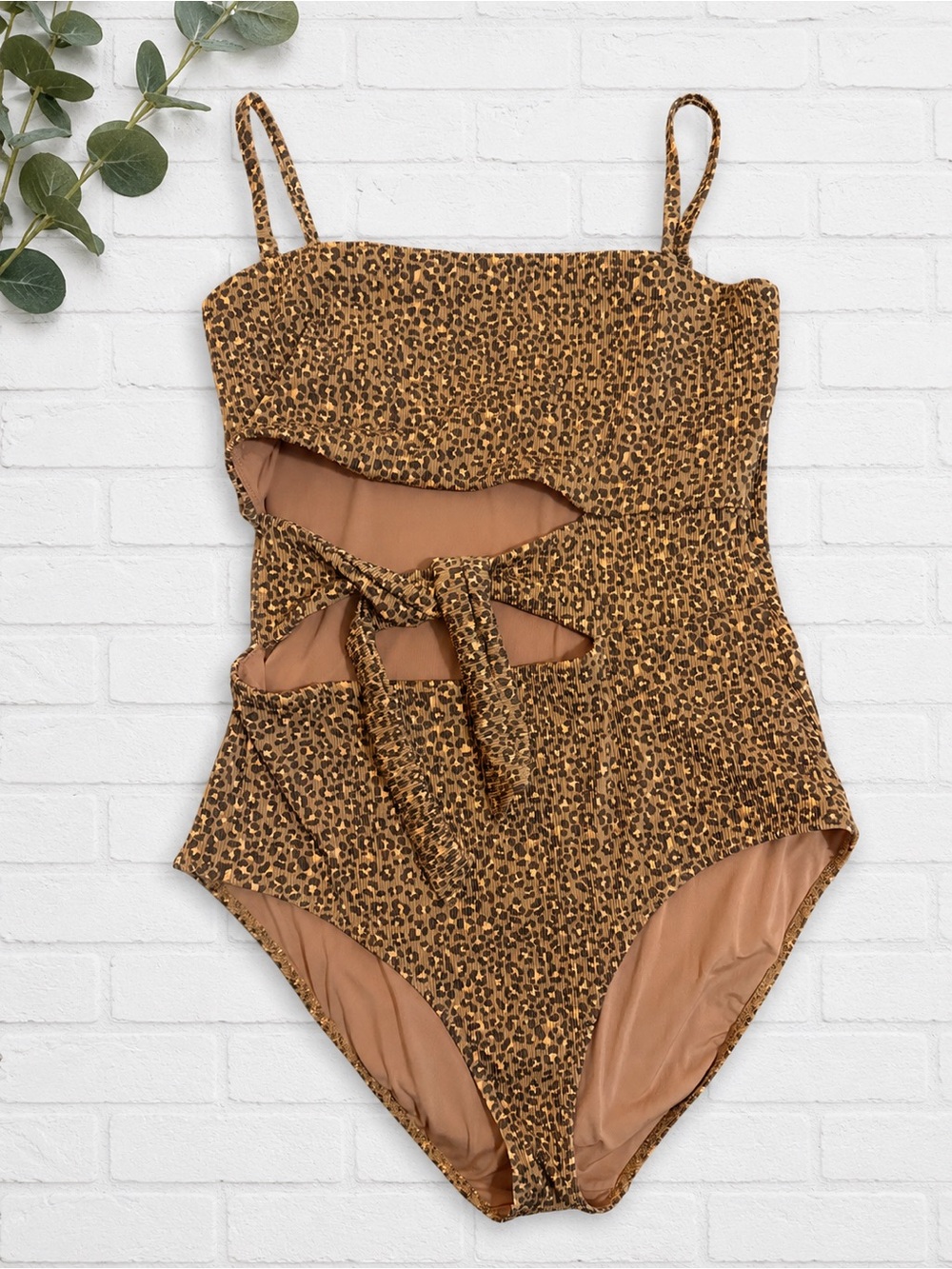 aerie Bandeau Leopard Print One-Piece Wrap Swimsuit XXL